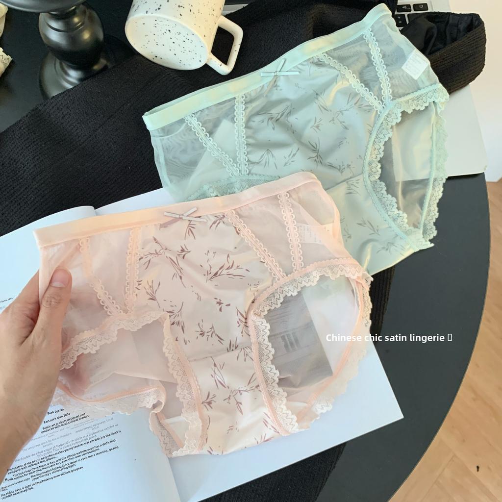 Large Size Women Spring and Autumn New Chinese Sexy Pure Desire Mesh Lace Mid Waist Underwear