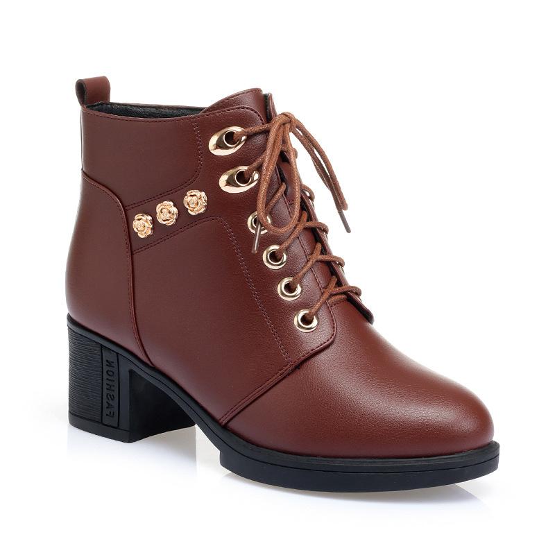 

короткие ботинки бархатные теплые кожаные туфли осень и зима мягкая подошва универсальные средний каблук и пожилые хлопковые туфли восьмидырочные ботинки Мартина 36