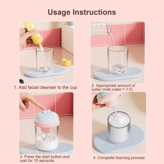 Electric Frother, Bunny Ear Design Food-Grade Foam Cleaner, Portable Face Lathering Tool, Safe Portable Travel Face Cleanser Tool