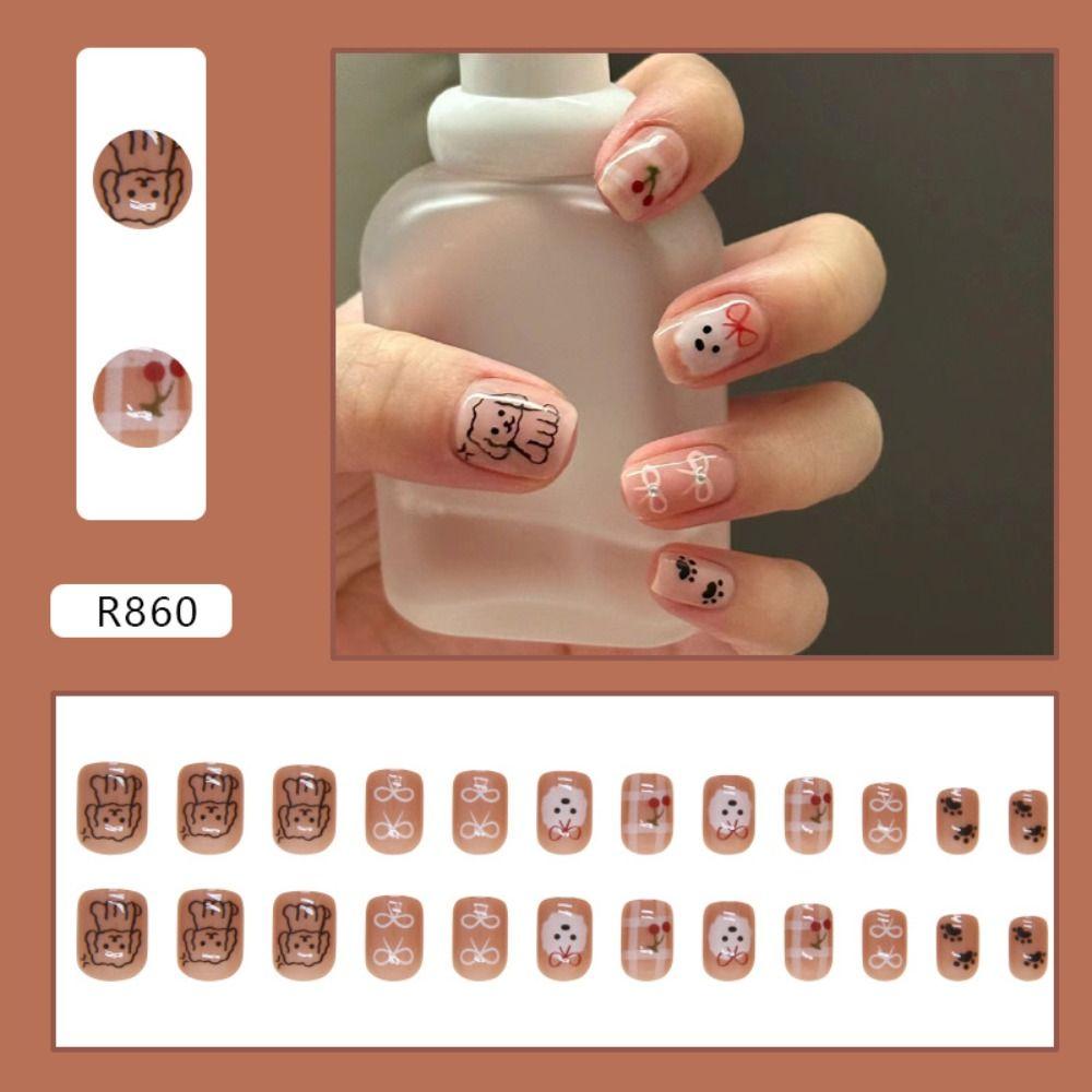 24pcs Manicure Long Almond False Nails Ballerina Flowers Rainbow Press on Nails Stiletto Star Cat Claws French Nail Tips DIY