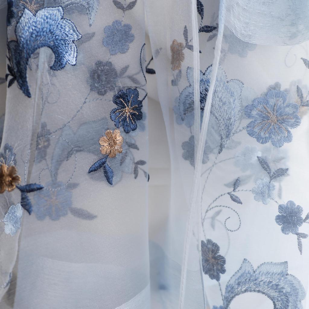 BRMM MIA Large Floral Embroidered Elegant and Perfect for Beach and Sun Protection Ultra-Thin Stole, Scarf, Muffler, Shawl, Silk, Women's,