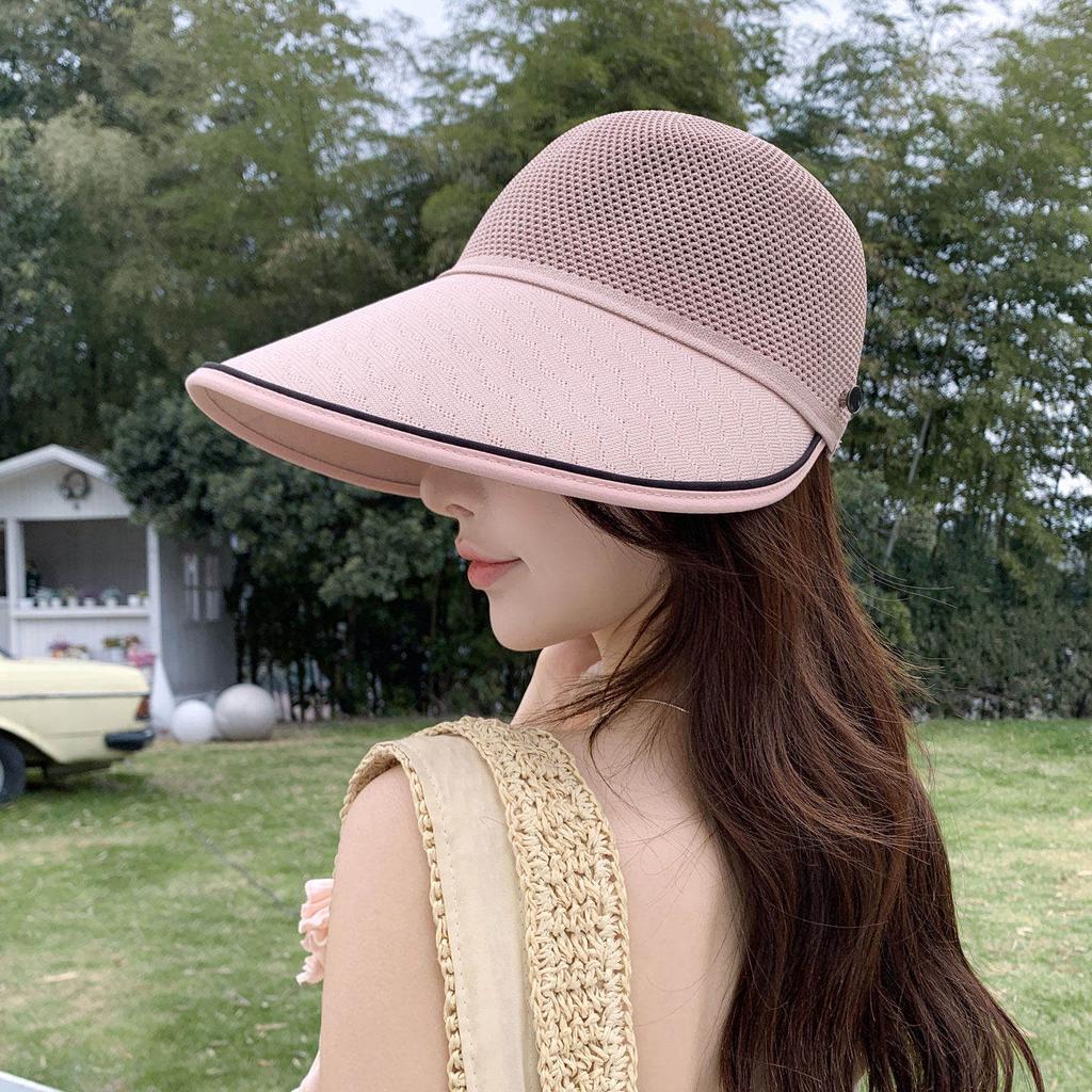 Summer Mesh Breathable Hollow Hat Women'S Large Brim Showing Face Small Equestrian Hat Outdoor Travel Such A Sunscreen Hat