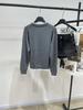 2025 Early Autumn Gray & White Jacquard Letter Long Sleeve Crew Neck Sweater - Loose Slimming Age-Reducing Wool Top for Women