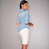 Women Shirt Lapel Long Sleeve Loose Fit Shirt Tops Flap Pockets Buttons Placket Denim
