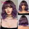 Parrucche Sintetiche Blu Bob Ricci Ondulate con Frangia Corte Colorate Blu Parrucca Cosplay per Donne Uso Quotidiano Lolita Capelli Naturali Resistenti al Calore