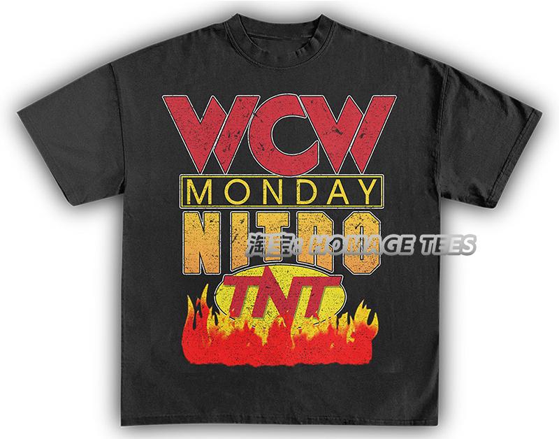 Tribute T-shirt Wrestling Show American Vintage Printed Short-sleeved T-shirt Sporty Casual Crew Neck Short-sleeved Top