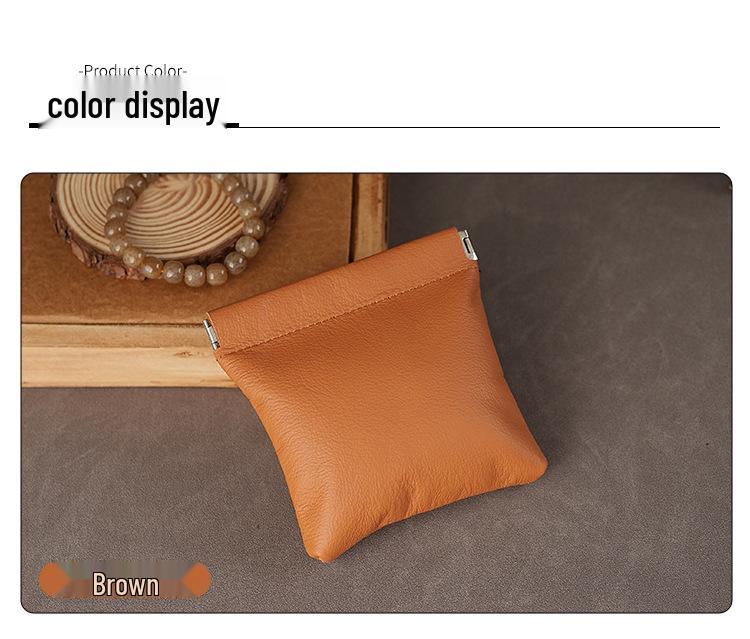 Genuine Leather Coin Purse with Alloy Spring Clip and Kiss Lock for Keys, Earphones, or Jewelry Storage