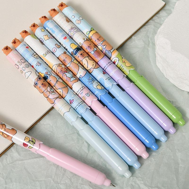 6pcs Creative Capybara Neutral Pen Cute 0.5mm Black Ink Signature Pens Stationery Gift School Writing Supplies