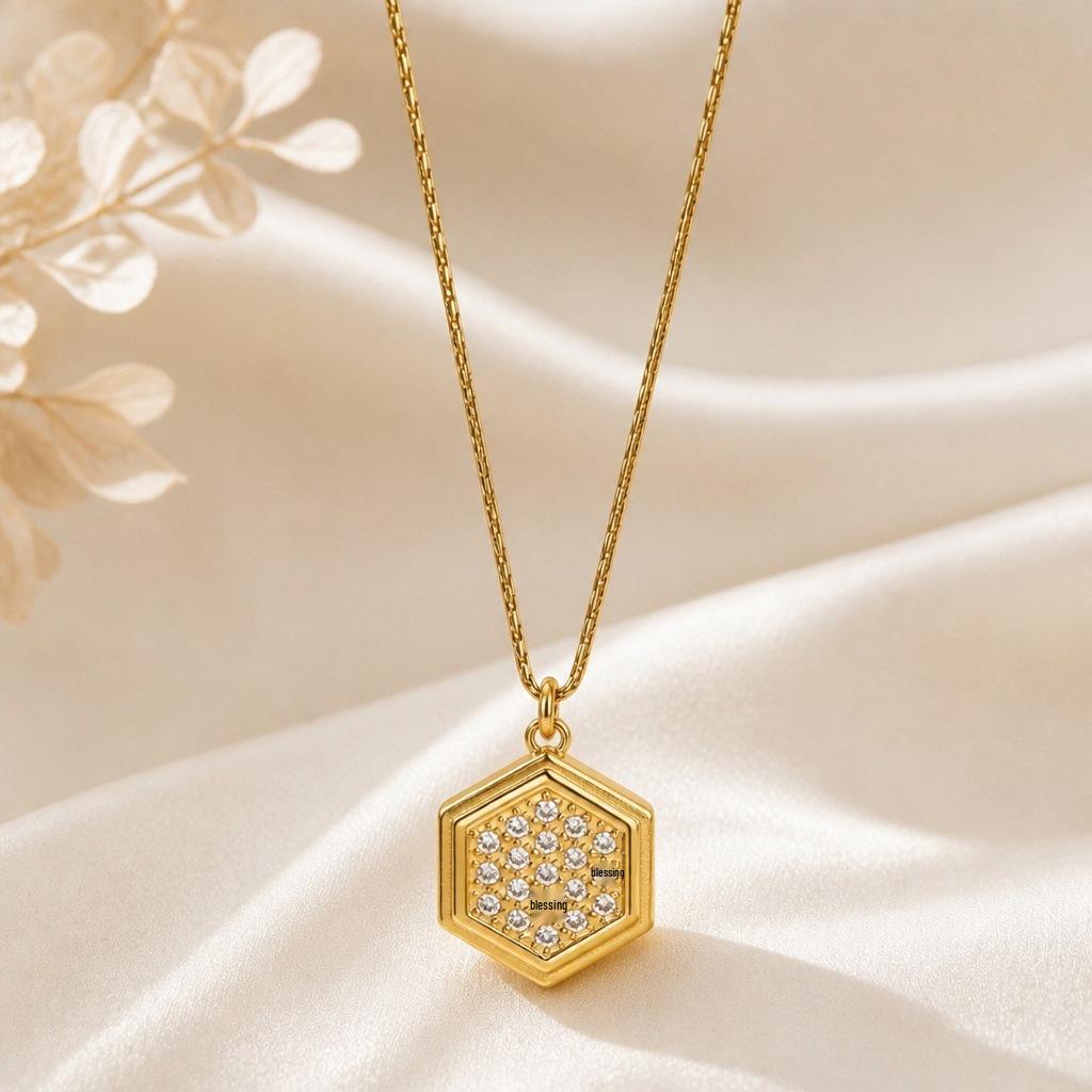 Zirconium Titanium Geometric Pendant Necklace - Japanese & Korean Style, Fashionable Light Luxury for Women