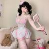 Sweet Lolita Dresses Cosplay Costume Men Women Maid Outfit Anime Sexy Pink White Apron Dress HOT See-through Backless Uniform