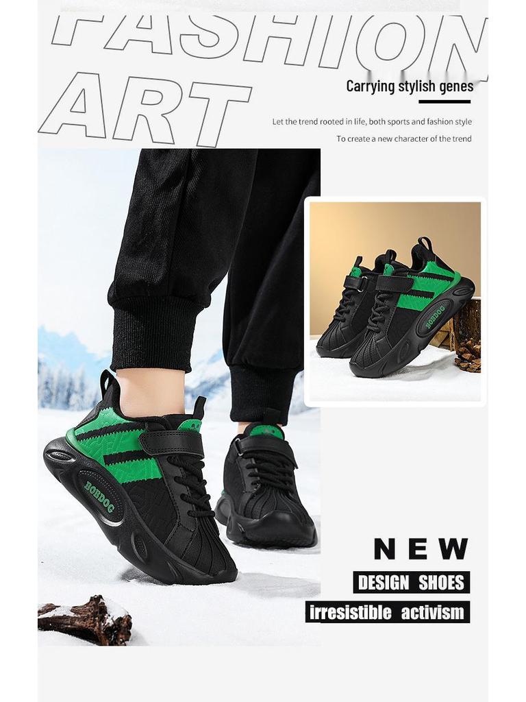 Bobodou Jungen Winterschuhe 2025 Baumwolle: Samtgefütterte, Warme Sportschalen-Schuhe für Mittelgroße & Große Kinder