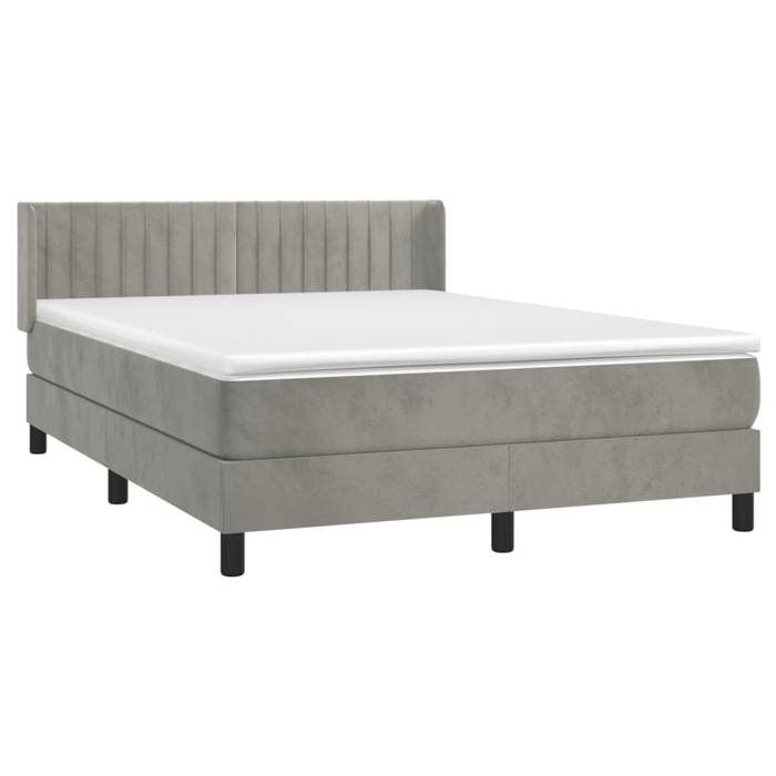Lit avec sommier et matelas - Maison Exclusive - 140x190cm - Velours gris clair - Tête de lit réglable