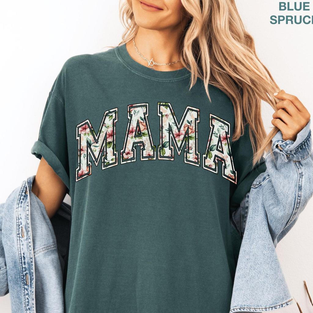 Mama Floral Varsity Shirt Comfort Colors® Retro Spring Garden Mama Tee Vintage Flower Lettering Mothers Day Gift For Mom Birthday Mama Shirt