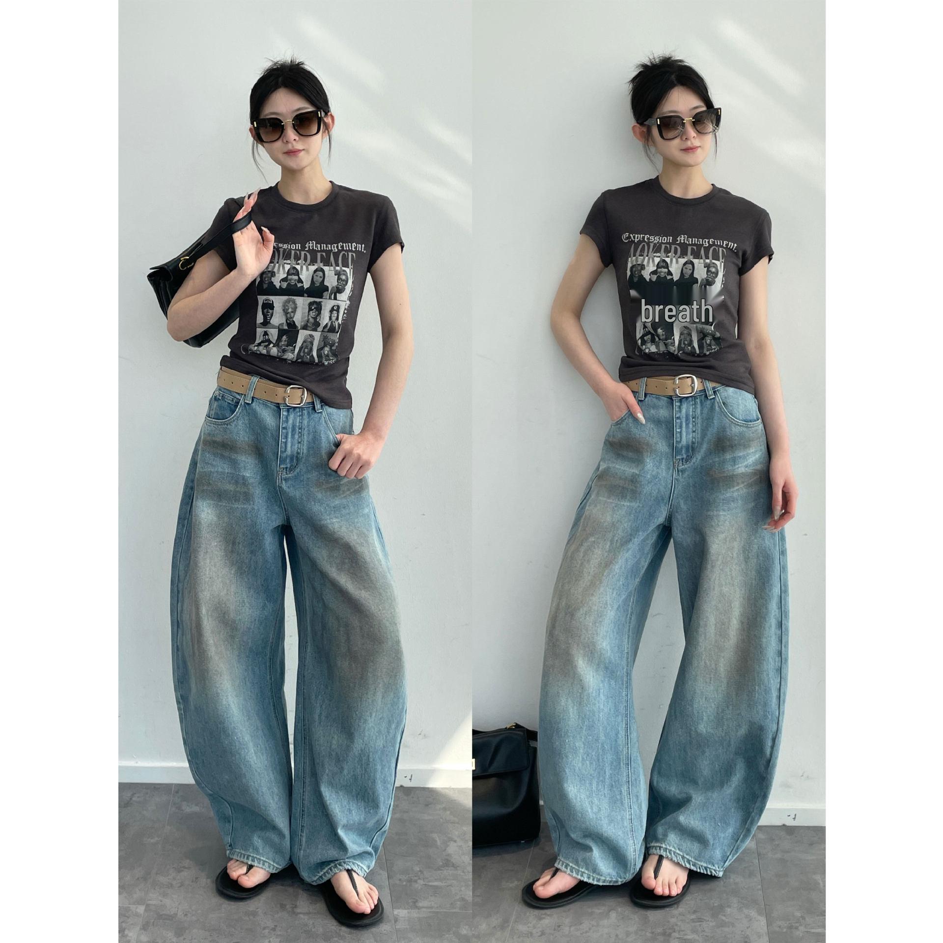 

Nan Yu Fengshen Women s Retro Distressed Flared Jeans - Curved Blade Slimming Bell Bottoms for Spring Medium светло-синий