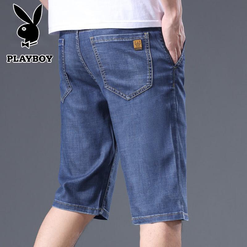 PLAYBOY Men s Lightweight Ice Silk Tencel Denim Shorts 32