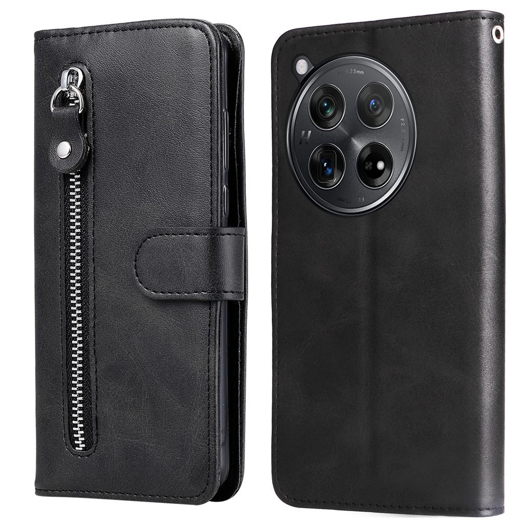 Etui na OnePlus 12R 5G/Ace 3 5G z kieszonką na zamek i fakturą skóry cielęcej