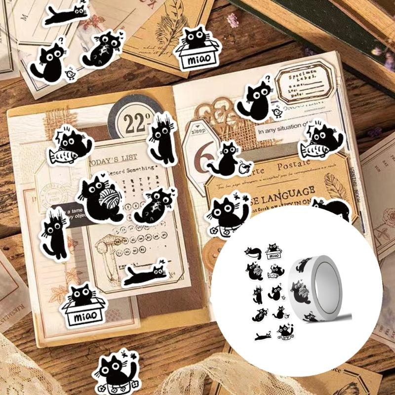 Pack of 500 Cartoon Black Cats Adhesive Sticker with Strong Stickiness for Stationery Crafts and Sealing Applications