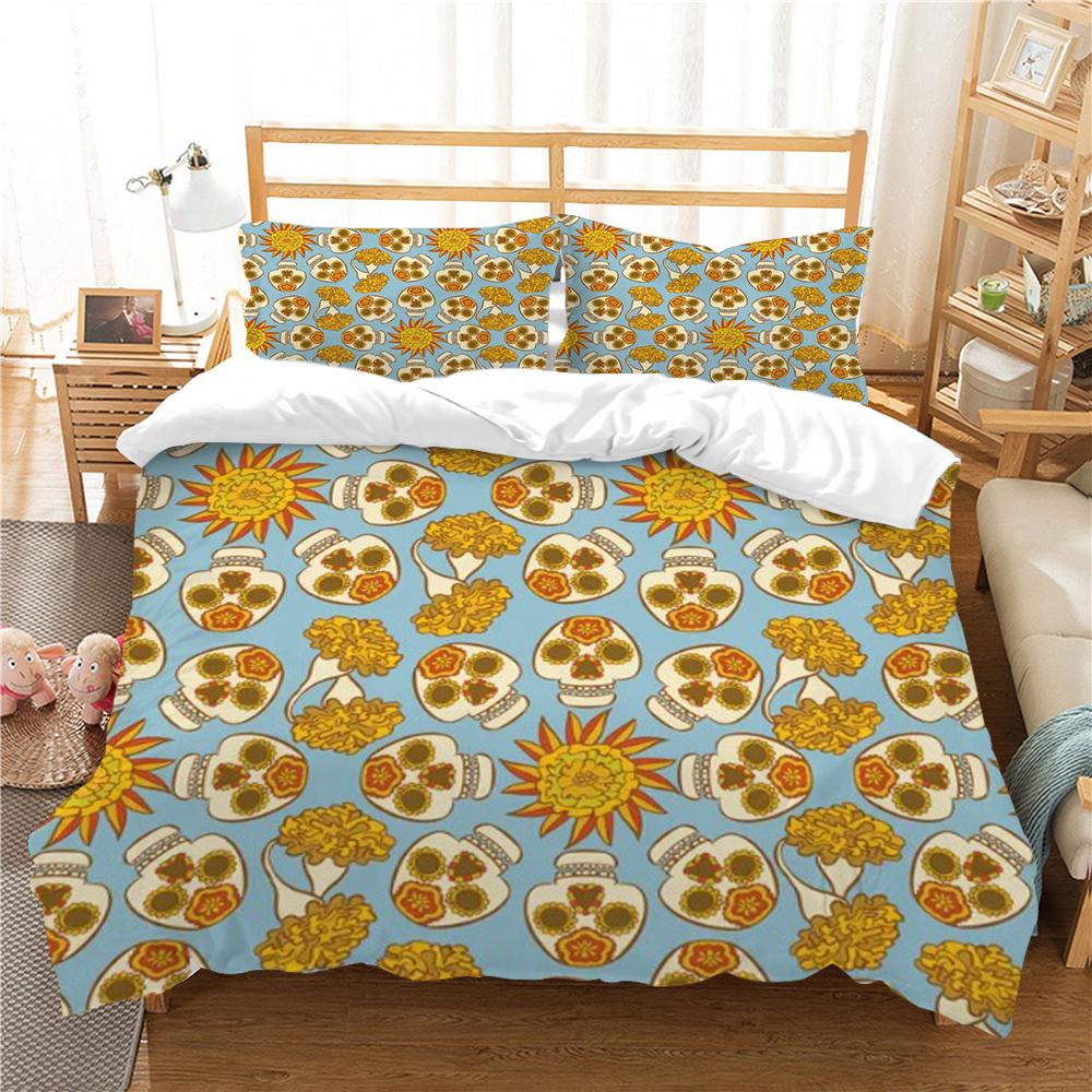 Home Bed Clothes 3D Skull Printing Duvet Cover Set Superior Bedding Cover Suit Single Double Size Bed Set Polyester Pillowcase