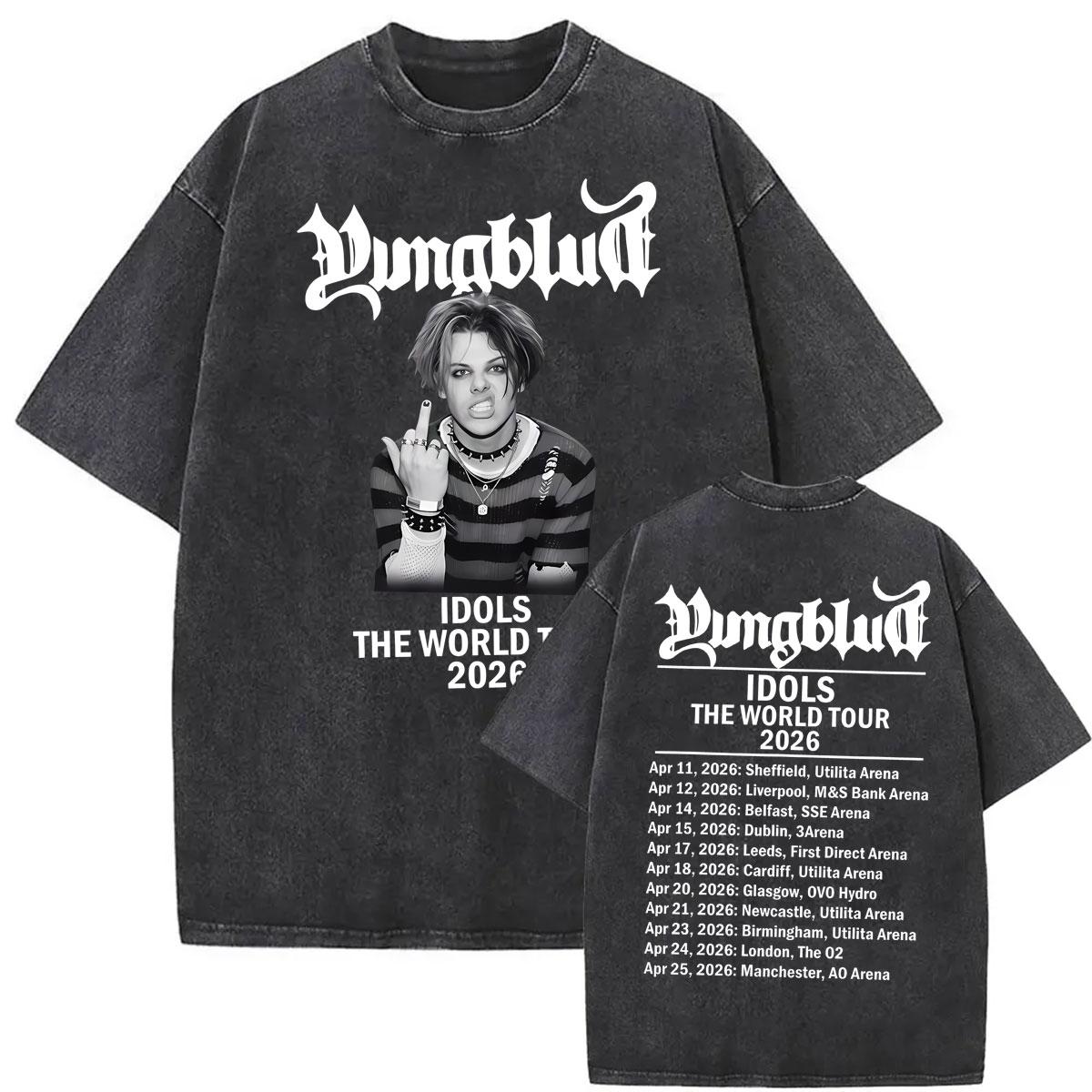 

Youngblud Idols The World Tour Cover T Shirts Unisex Women Vintage Washed Cool TShirt Summer Oversized Cotton Casual TShirts S