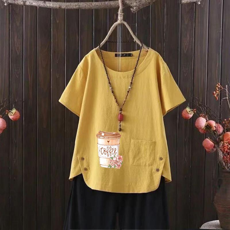 Damen Sommer Bestseller, stylisches Daily Free Graphic Tee, Vintage Leinen Rundhals Shirt, Kurzarmshirt, Top S-4XL