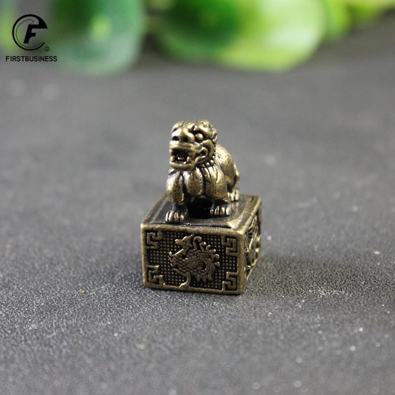 The Four Symbols Mythical Beast Pixiu Seal Ornament Vintage Brass Animal Miniatures Figurines Desk Crafts Home Decor Accessories