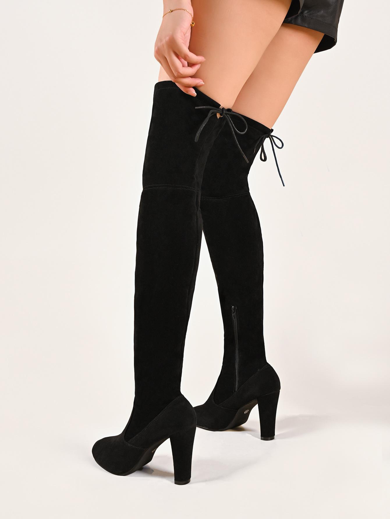 Fashion Women Boot Faux Suede Women Over The Knee Boots Lace Up Sexy High Heels Shoes Woman Female Autumn Solid Slim Thigh High Botas 36 3719₽