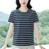 Striped Short-sleeved T-shirt Women's Round Neck Half-sleeved Shirt Summer Plus Size Loose Top