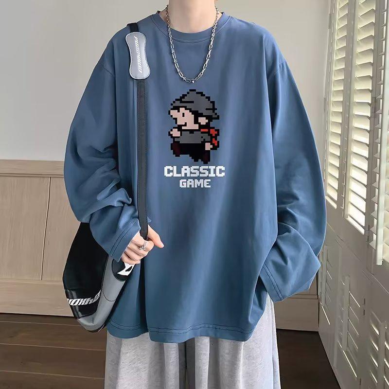 Sweat à capuche imprimé décontracté ample pour homme, haut à manches longues et col rond pour le printemps et l'automne