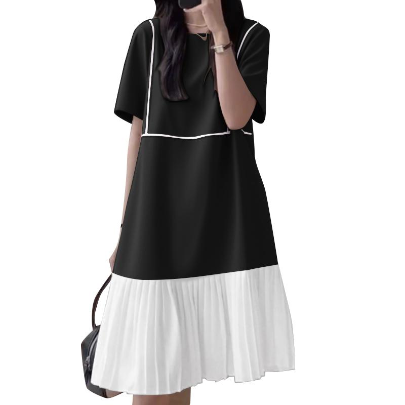 

ZANZEA Жіноча повсякденна літня сукня з круглим вирізом і коротким рукавом, у стилі печворк M чорний