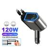 120W 5 In 1 Retractable Car Charger USB C Cable 3 Ports with Retractable Cords with Volt Display For IPhone Huawei Samsung