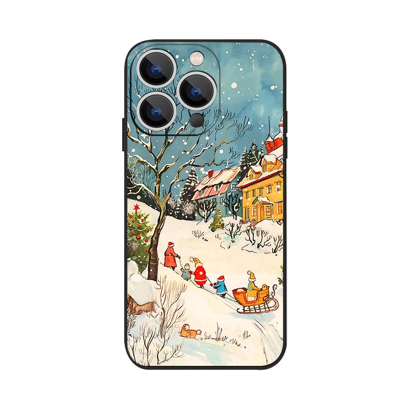 Niedliches Schneefeldmuster TPU Weiche Silikonhülle Für iPhone 17 Pro Max 16E 16 15 14 13 Pro Max 12 Pro 11 Stoßfest Mit Umhängeband Handyhülle Fundas