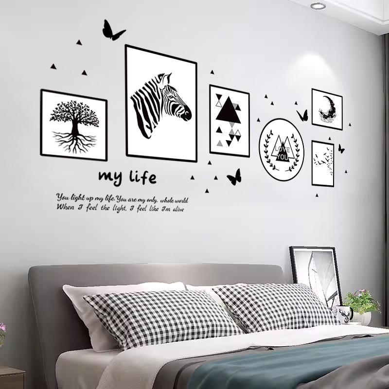 

Wall stickers, lines, zebra photo frames, Nordic decorations, paintings, literary and fresh bedroom wall decoration stickers dormitory renovation 60*90