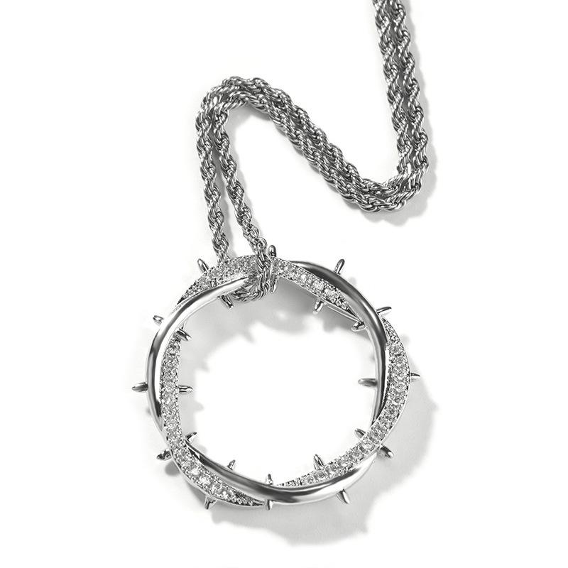 

European Retro Thorn Crown Pendant Necklace with Zircon Inlays - Hip Hop Jewelry Design