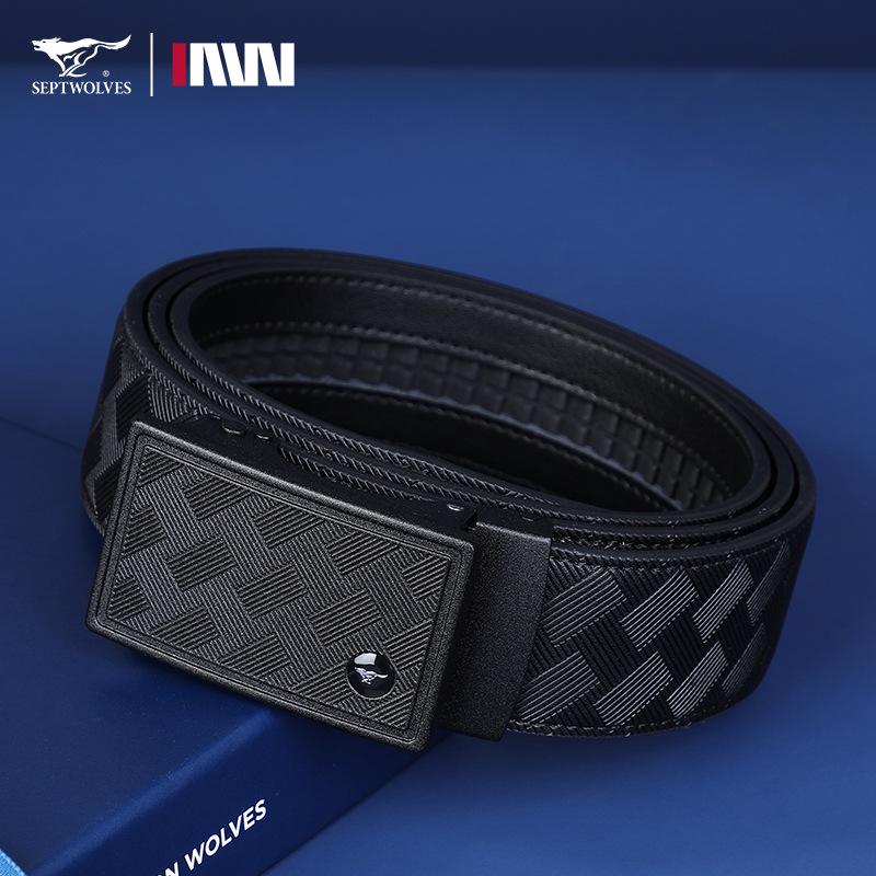 

Seven Wolves Men s Leather Belt with Automatic Buckle - Versatile, High-End Business Accessory and Gift. 115 cm