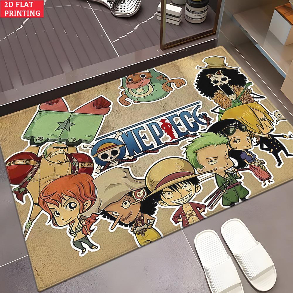 Anime Chibi Straw Hat Crew Doormat, Cute Cartoon Pirate Non-slip Floor Mat, Decorative Entrance Rug for Home Living Room Bedroom