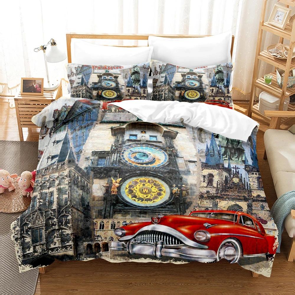 3D Design Vintage Vintage Cars Quilt Cover Kit With Pillowcase Twin Size Full Queen Size King Dimension Bedclothes Bed Linen