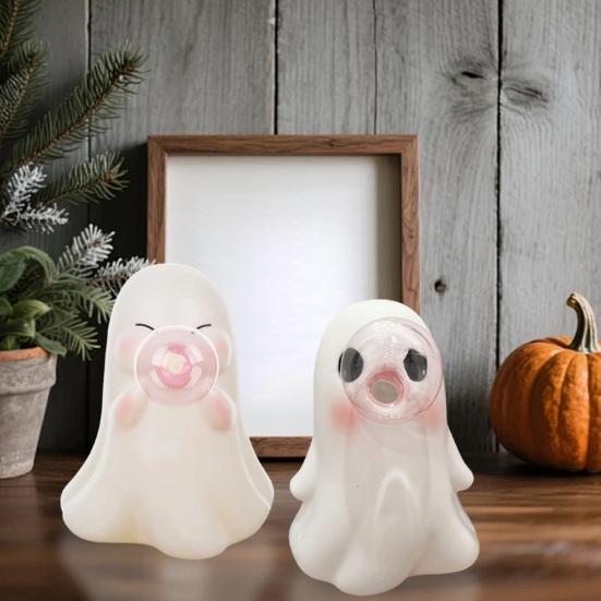 Halloween Ghost Figurine Pink Bubble Gum Ghost Statue Resin Tabletop Ornament for Home Office Shelf Tiered Tray Decor
