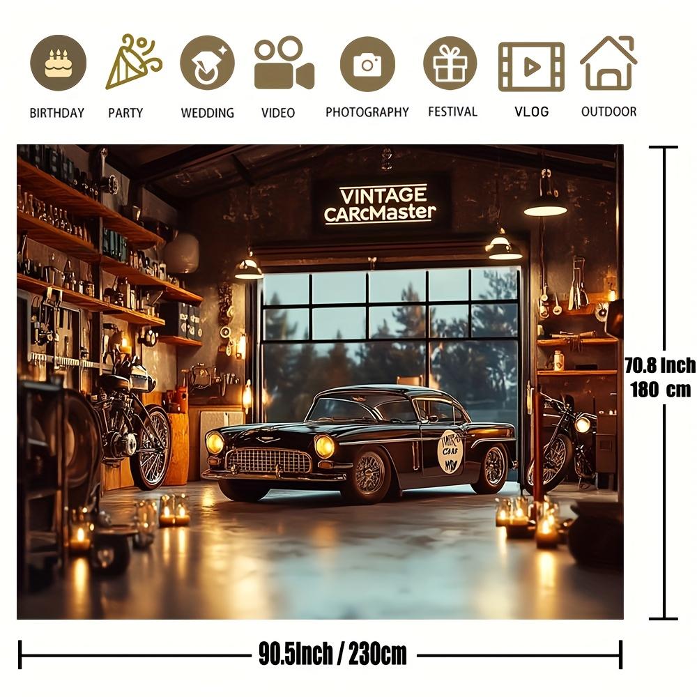 Vintage Car Garage Background - 100% Polyester Vintage Style Decor for Classic Car Enthusiasts