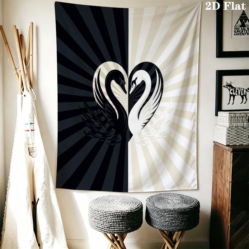 Black&White Swan Wall Tapestry Aesthetic Wall Hanging Printed Fabric Blanket Decorative Tapestries for Bedroom Living Room Home Decor