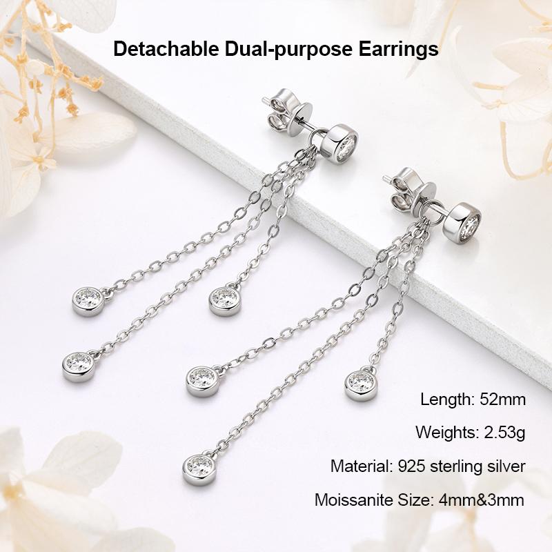Anziw 925 Moissanite Star Tassel Drop Dangle Earrings for Women Real S925 Silver Studs Earrings Certified Fine Jewelry Gift Girl