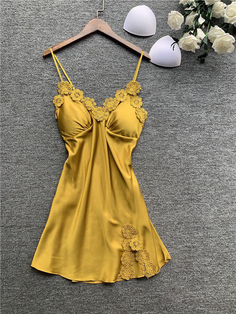 

Женская ночная сорочка-мини из полиэстера с кружевной отделкой XL жёлтый