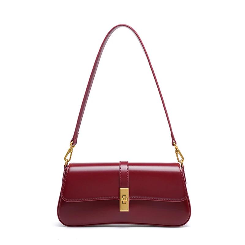 Genuine Leather Underarm Shoulder Bags For Women  Trend Designer Small Crossbody Purse Flap Ladies Handbags