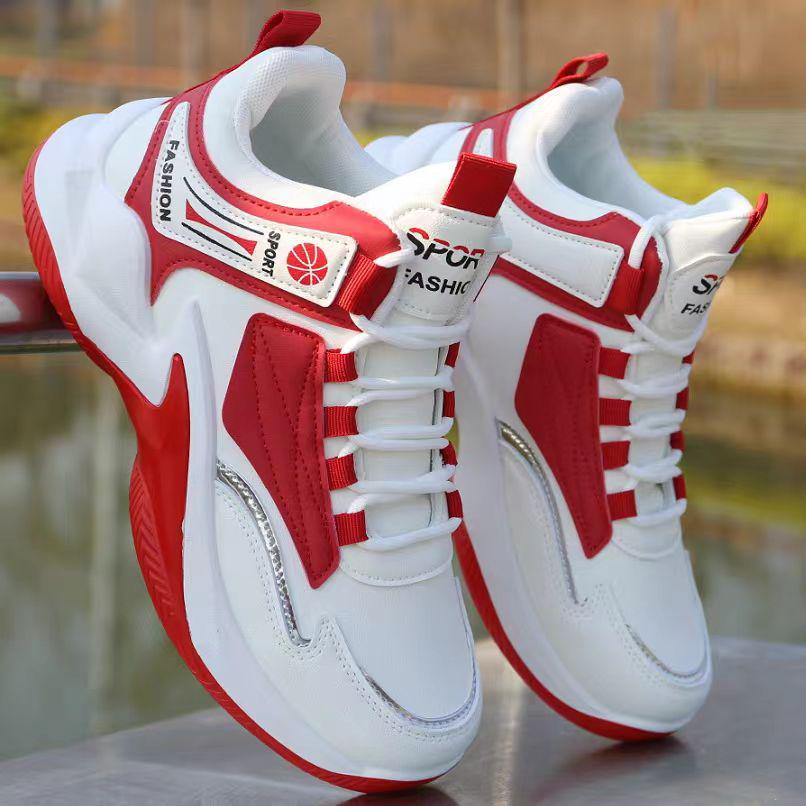 2025 Spring Men's High-Top Leather Basketball Sneakers - Red Mesh