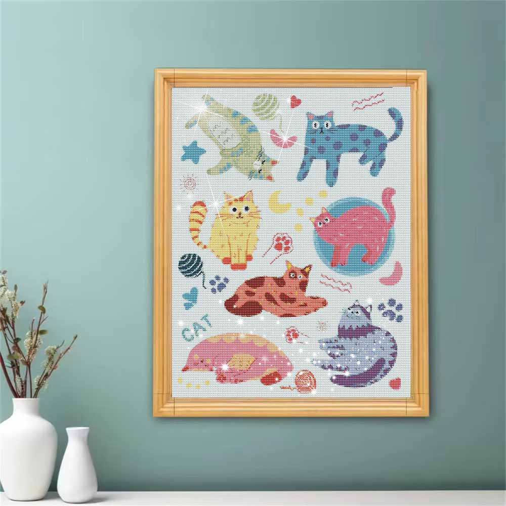 DIY 5D Diamond Art Kit Cute Cartoon Cats Pattern Sparkling Rhinestone Canvas for Bedroom Living Room Decor Wall Art Craft Painting Kit