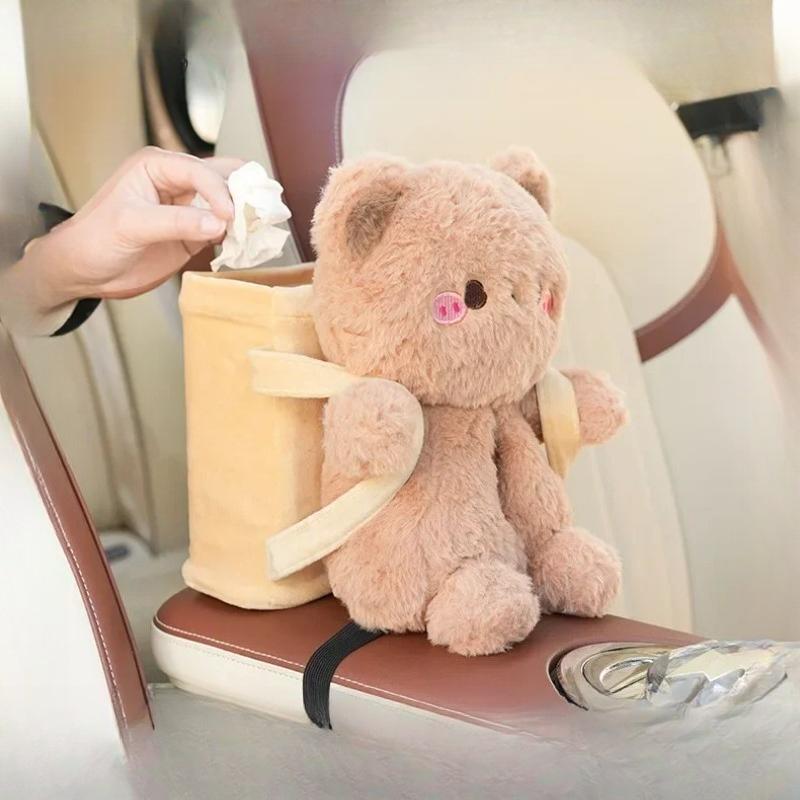 Vehicle Tissue Box Holder Plush Cute Car Armrest Compartment Paper Extraction Storage