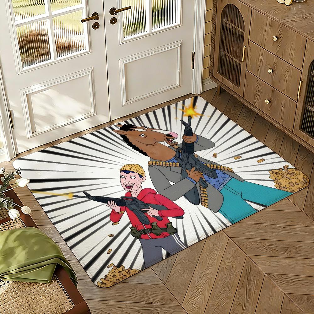 Clásico del anime B-BoJack Art Horseman Alfombrilla Gruesa Absorbente Antideslizante para Suelo Dormitorio Sala de Estar Felpudo Alfombra de Franela