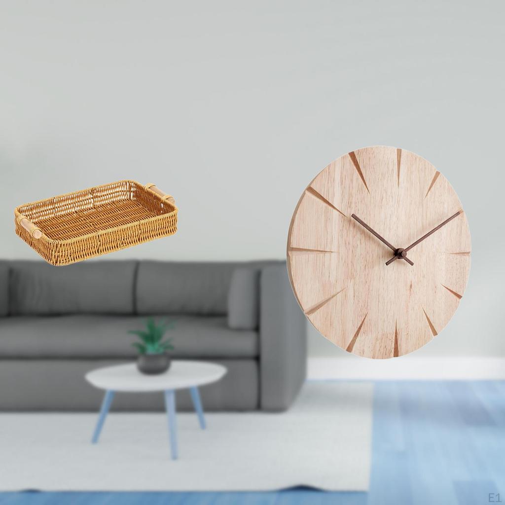 Elegant Woven Fruit Basket And Solid Wood Wall Clock Set for Desktop Creative Decorative
