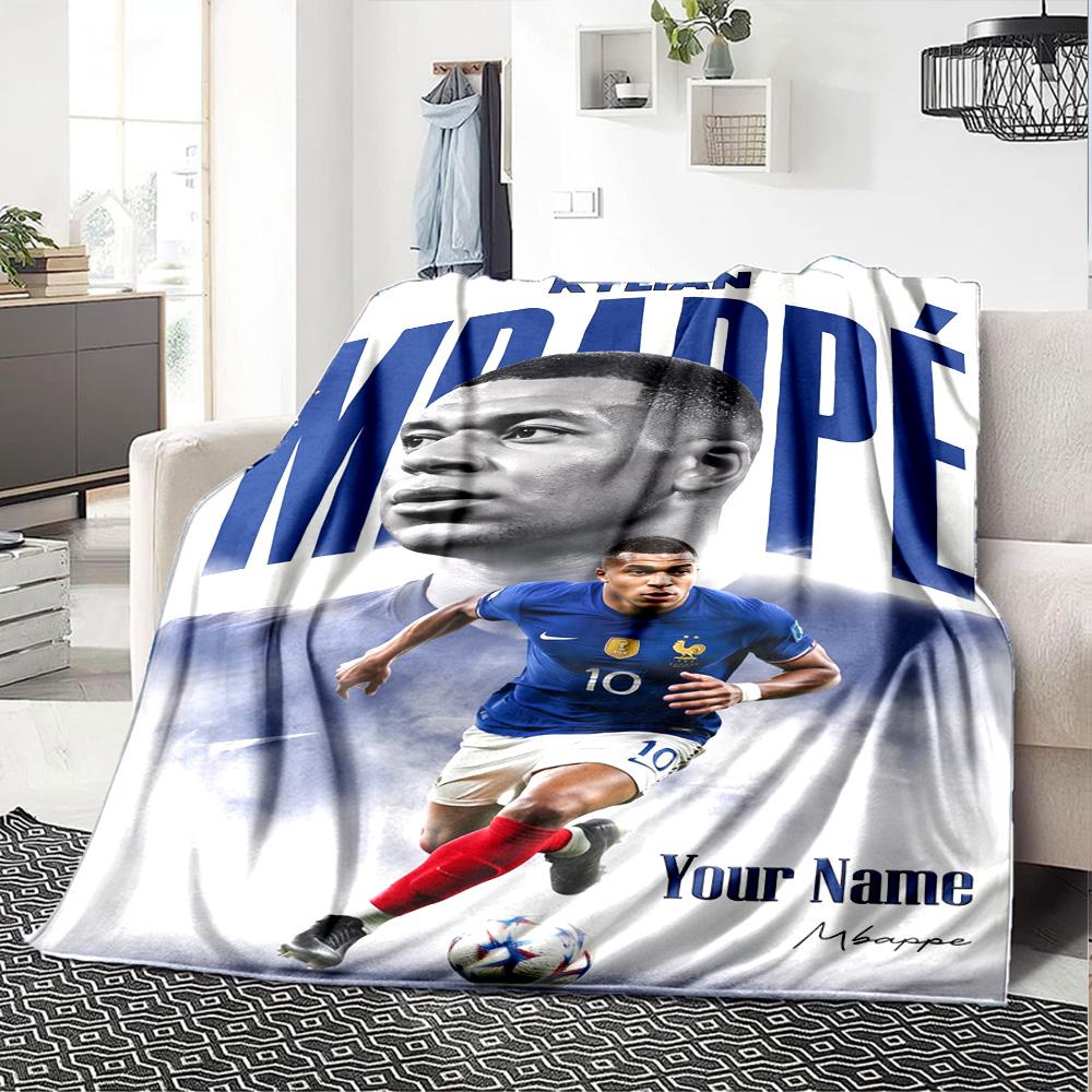 Mbappé Personalized Text Blanket Throw Customizable Blanket Comfortable Perfect for Couch Living Room Seaside Office Chair Four Seasons Multipurpose