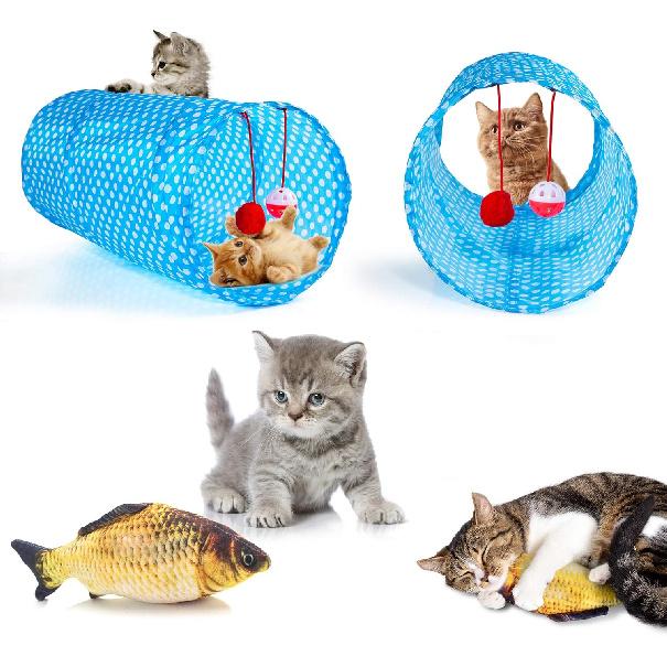 AILUKI 35 PCS Cat Toys Kitten Toys Assortments,Variety Catnip Toy Set Including 2 Way Tunnel,Cat Feather Teaser,Catnip Fish,Mice,Colorful Balls and