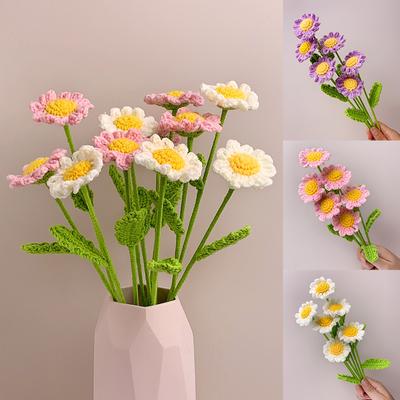 1PC Handmade Yarn Hand-knitted Crochet Daisy Bouquet Artificial Daisy Flowers Finished